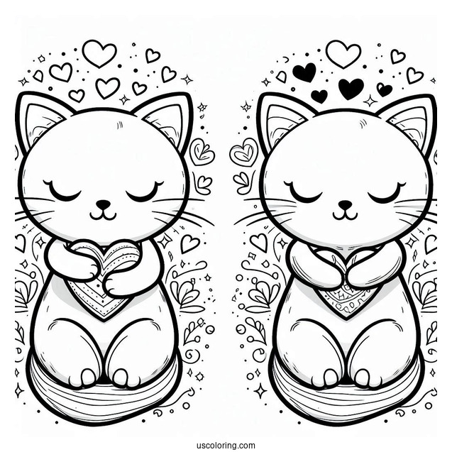 Cat Embracing Heart Coloring In