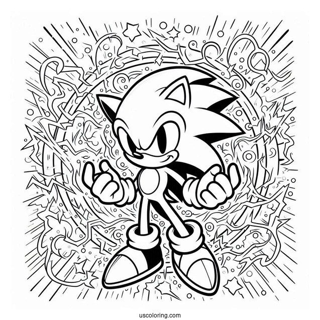 Super Sonic Coloring Page Surrounded By Energy