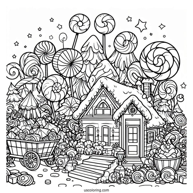 Magical Candy Village Coloring Page