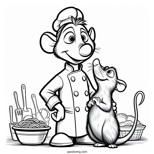 Pixar Coloring Page of Alfredo And Remy From Ratatouille