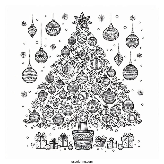 Tree Filled With Christmas Ornaments Coloring Page