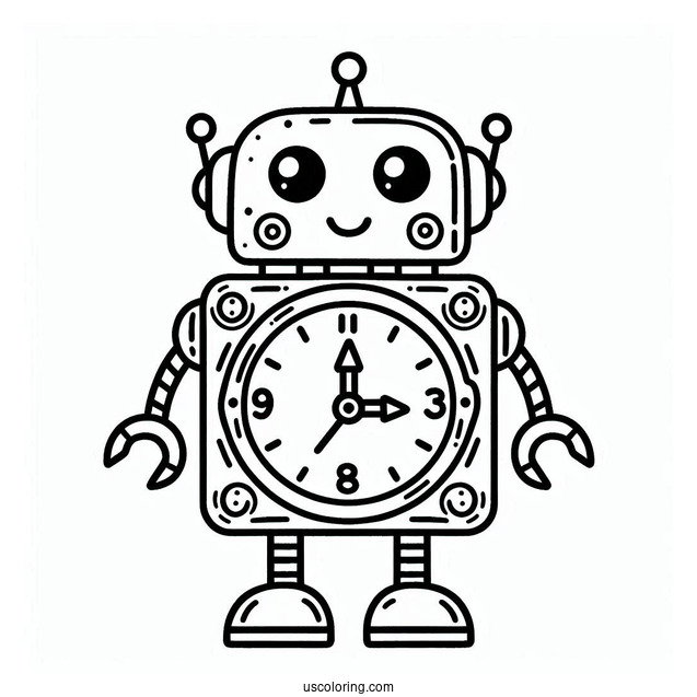 Coloring Page Of a Robot Themed Clock