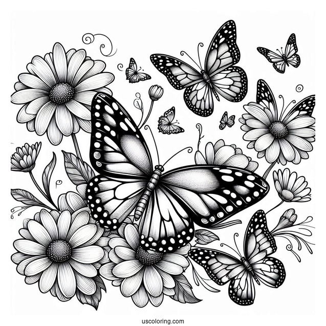 Dozens Of Realistic Butterflies On Flowers