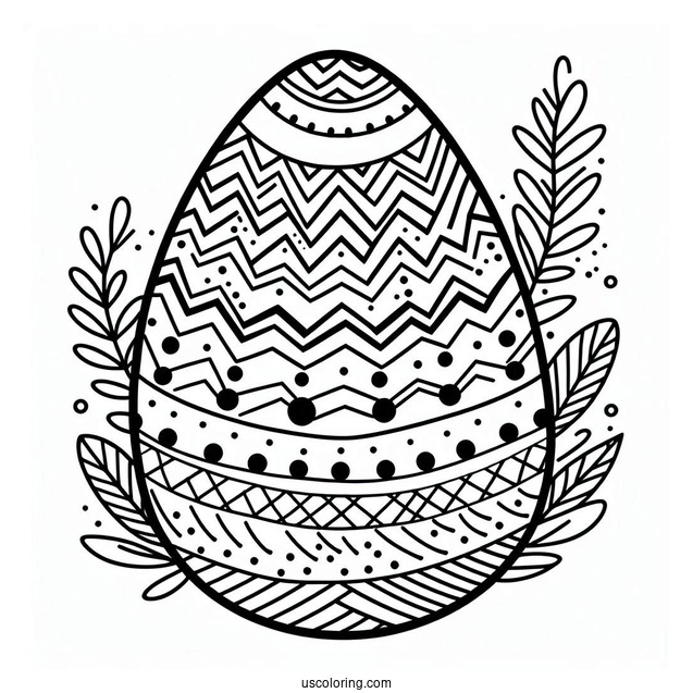 Easter Coloring Page Of Easter Egg With Chevron, Stripes, And Polka Dot Design