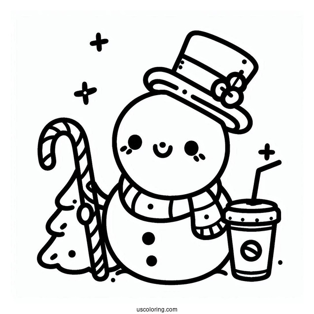Kawaii Themed Cute Snowman To Color