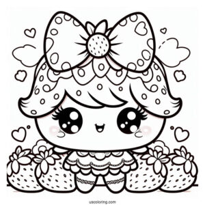 Kawaii Strawberry Shortcake Coloring Page With Large Strawberry