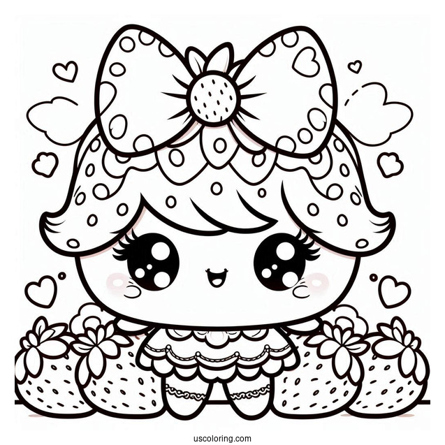 Kawaii Strawberry Shortcake Coloring Page With Large Strawberry