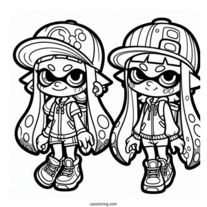 Splatoon Coloring Page Of Squid Sisters Callie And Marie