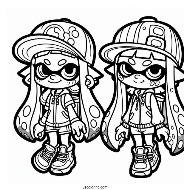 Splatoon Coloring Page Of Squid Sisters Callie And Marie