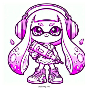 Splatoon Coloring Page Of Kawaii Amiiba Girl Neon Pink With Inkjet For Kids
