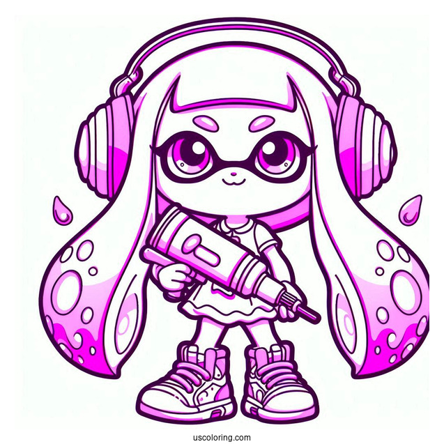 Splatoon Coloring Page Of Kawaii Amiiba Girl Neon Pink With Inkjet For Kids