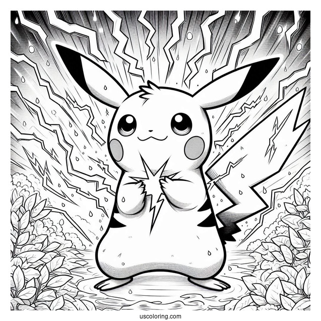 Detailed Mega Raichu Coloring Page Surrounded By Lightning