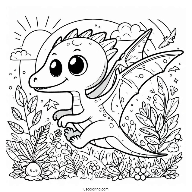 Cute Pterodactyl Coloring Page For Preschoolers