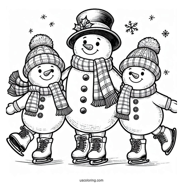Three Snowmen Ice Skating During Christmas