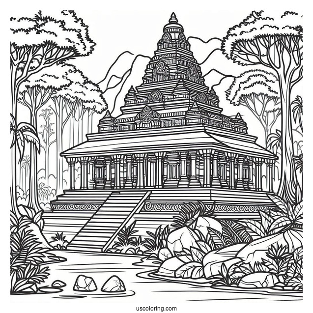 Ancient Temple In The Jungle Coloring Page