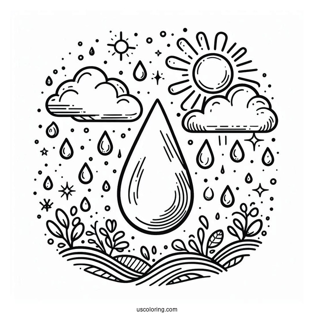 Rain Coloring Page Of Big Fat Raindrop For Kids
