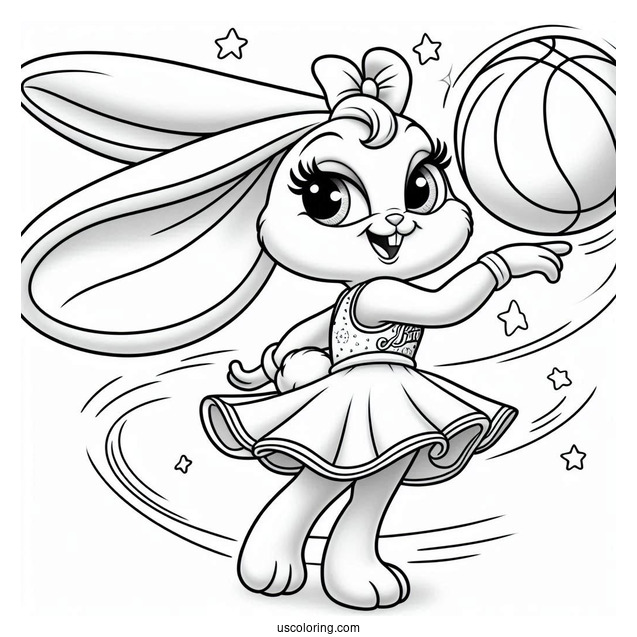 Simple Lola Bunny Twirling Basketball Coloring Sheet For Kids