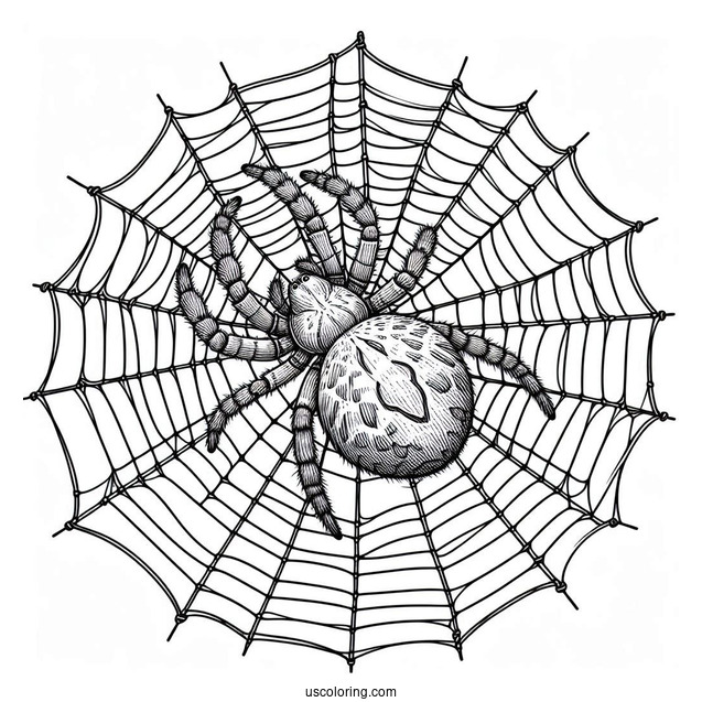 Big Spider On Web Coloring Page