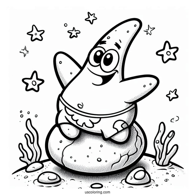 Patrick Star Coloring Page On The Rock