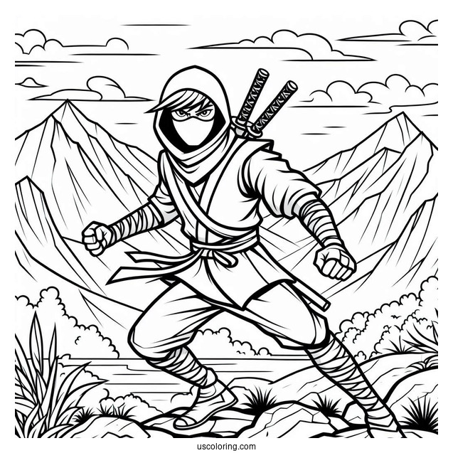 Fierce Ninja In The Mountains Coloring sheet