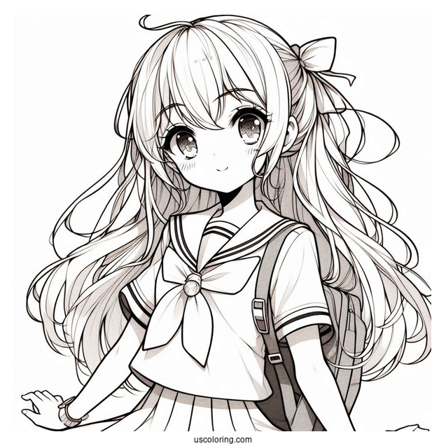 Manga Coloring Page Of Cute School Days High School Girl