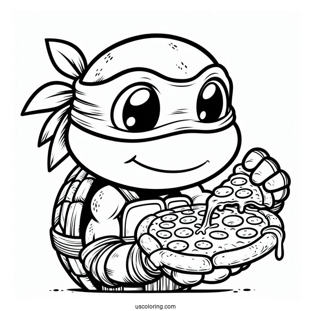 Ninja Turtles Coloring Page Of Young Michelangelo Holding Pizza
