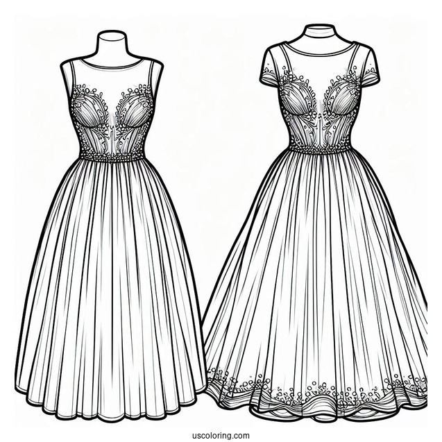 Full Length Dress Coloring Page With Sheer Beaded Bodice
