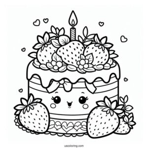 Strawberry Shortcake Coloring Page With Birthday Cake