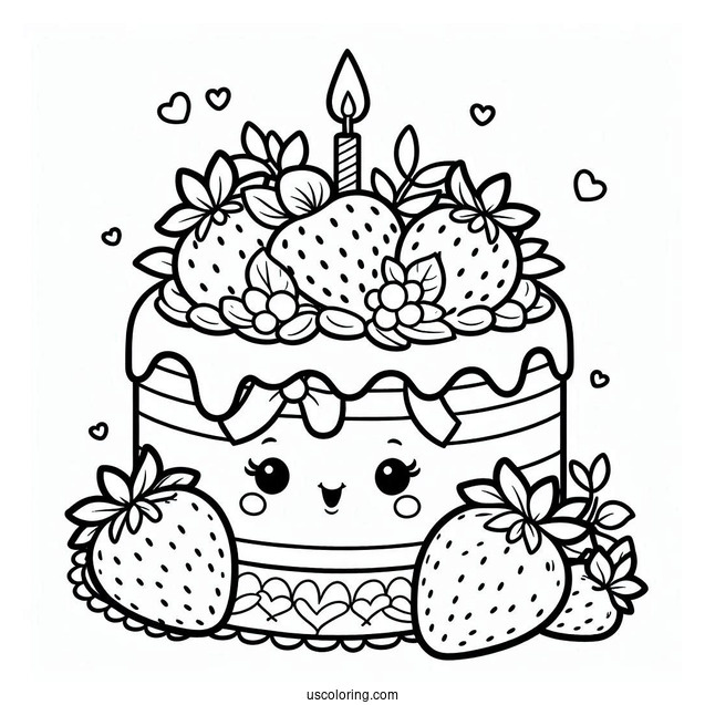 Strawberry Shortcake Coloring Page With Birthday Cake