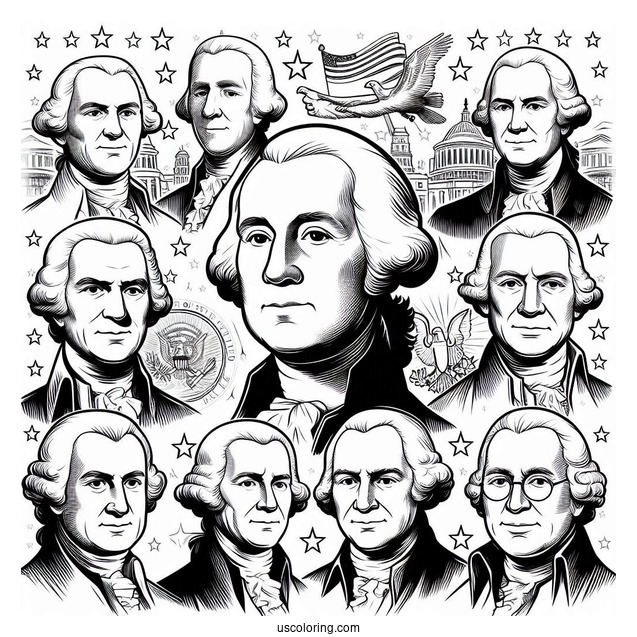 Founding Father s Portraits With President s Day Banner Coloring Page