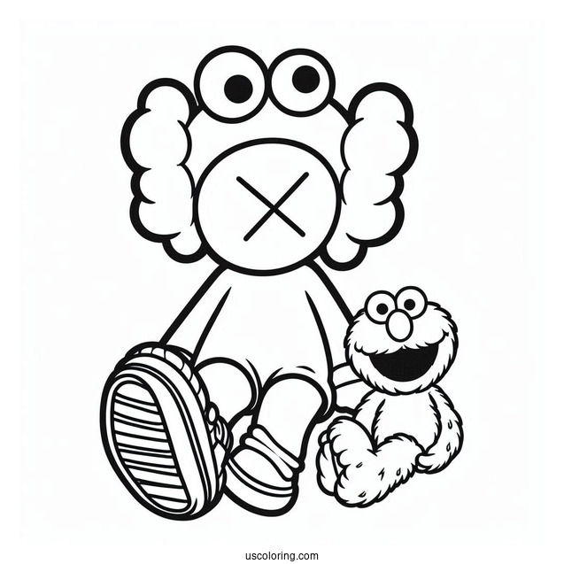KAWS Coloring Page Elmo With Real Elmo