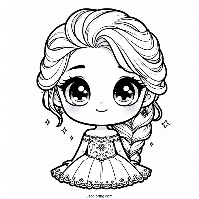 Cute Kawaii Young Elsa Coloring Page