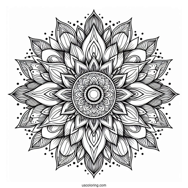Complex Sun And Flower Mandala Coloring Sheet