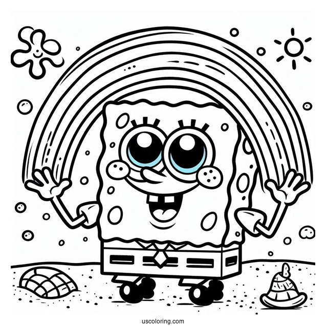 SpongeBob Making Rainbow With Hands Coloring Page