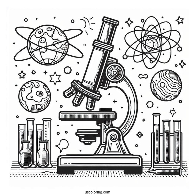 Science Coloring Page Of Easy Microscope