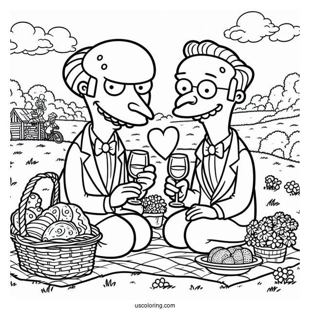 Simpsons Coloring Pages Of Mr Burns And Mr Smithers Having A Romantic Picnic