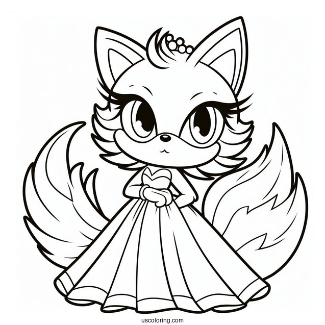 Blaze the Cat Wearing Gown Coloring In