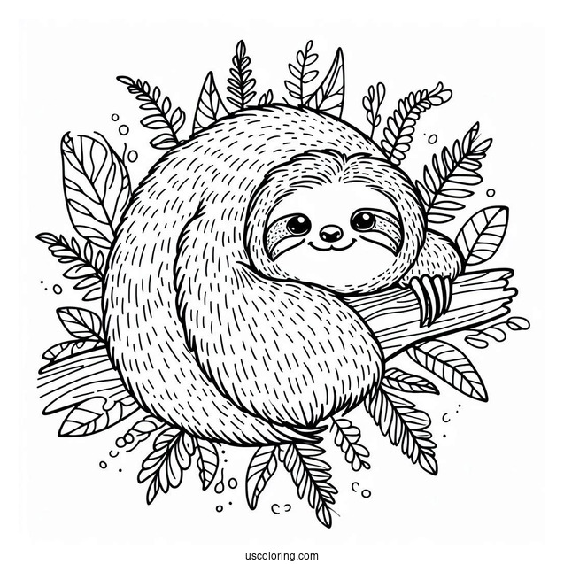 Easy Sloth Coloring Page For Kids