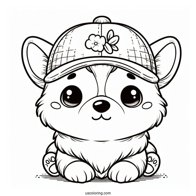 Cute Coloring Page Corgi Puppy Wearing A Cap