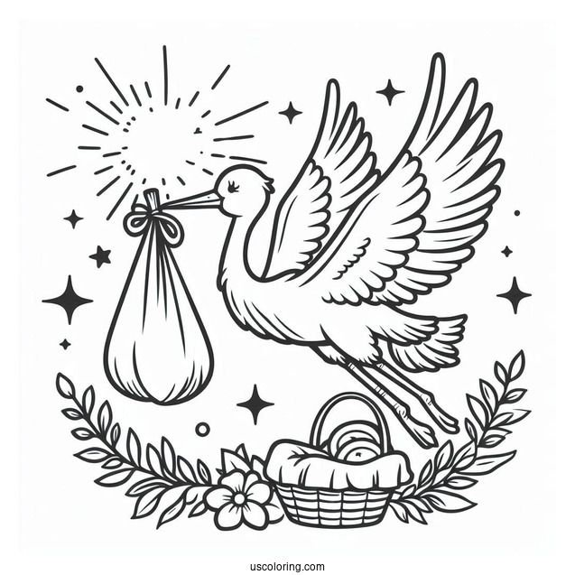 Stork Delivering A Baby Coloring Page