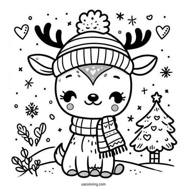 Simple Rudolph Coloring Page With A Love Heart Scarf For Preschoolers