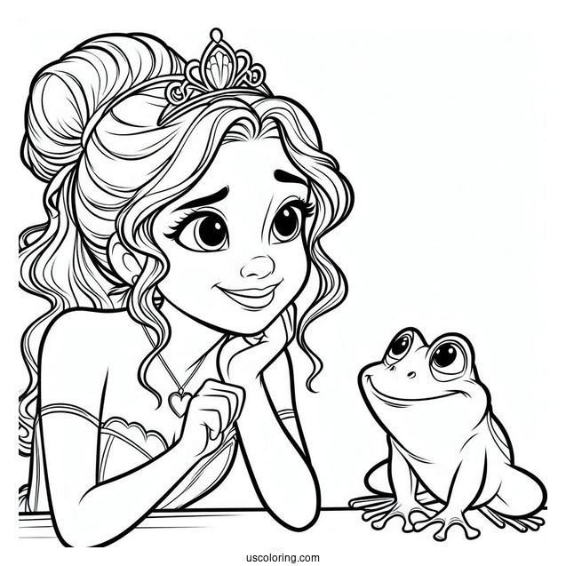 Princess Tiana Smiling At Frog Prince Naveen Coloring Page
