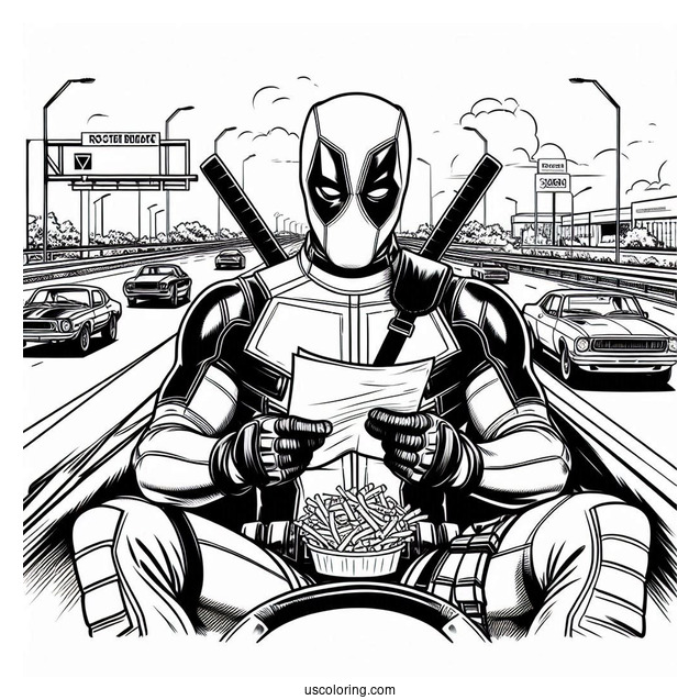 Deadpool Reading Letter On Highway