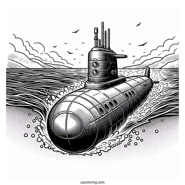 Top Of A Submarine Coloring Page Breaking The Surface Of The Water