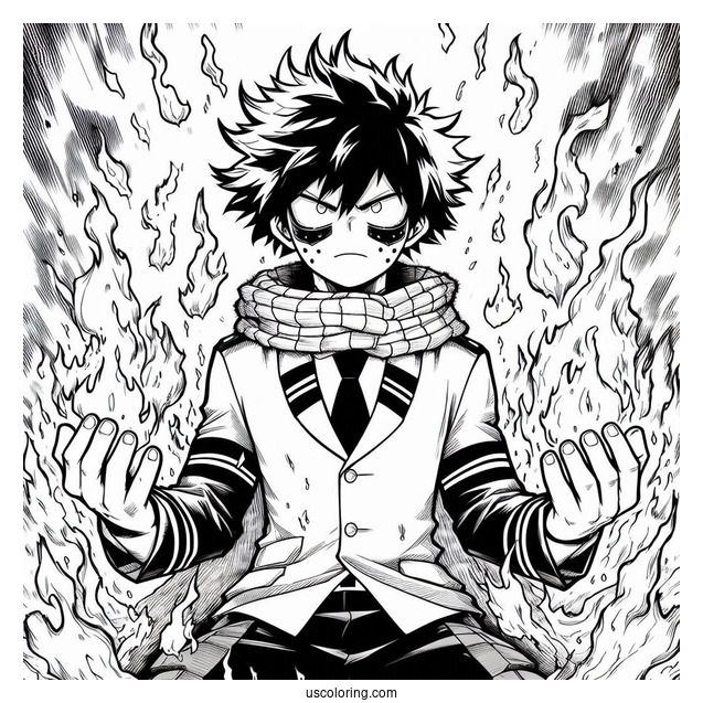 My Hero Academia Coloring Page Of Dabi Surrounded By Fire