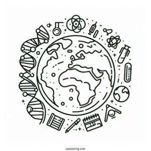 Easy Earth Surrounded By Science Coloring Page And Technology