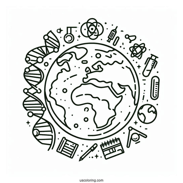 Easy Earth Surrounded By Science Coloring Page And Technology