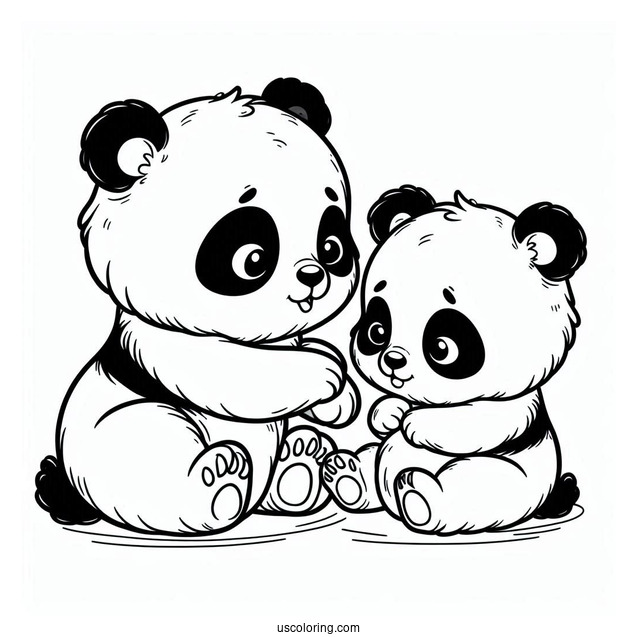 Two Baby Pandas Playing Coloring Sheet
