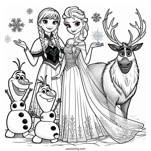 Elsa With Olaf, Anna, Sven And Kristoff