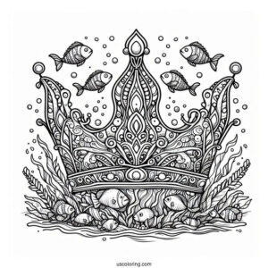 Royal Crown Coloring Page Under The Sea With Fishes